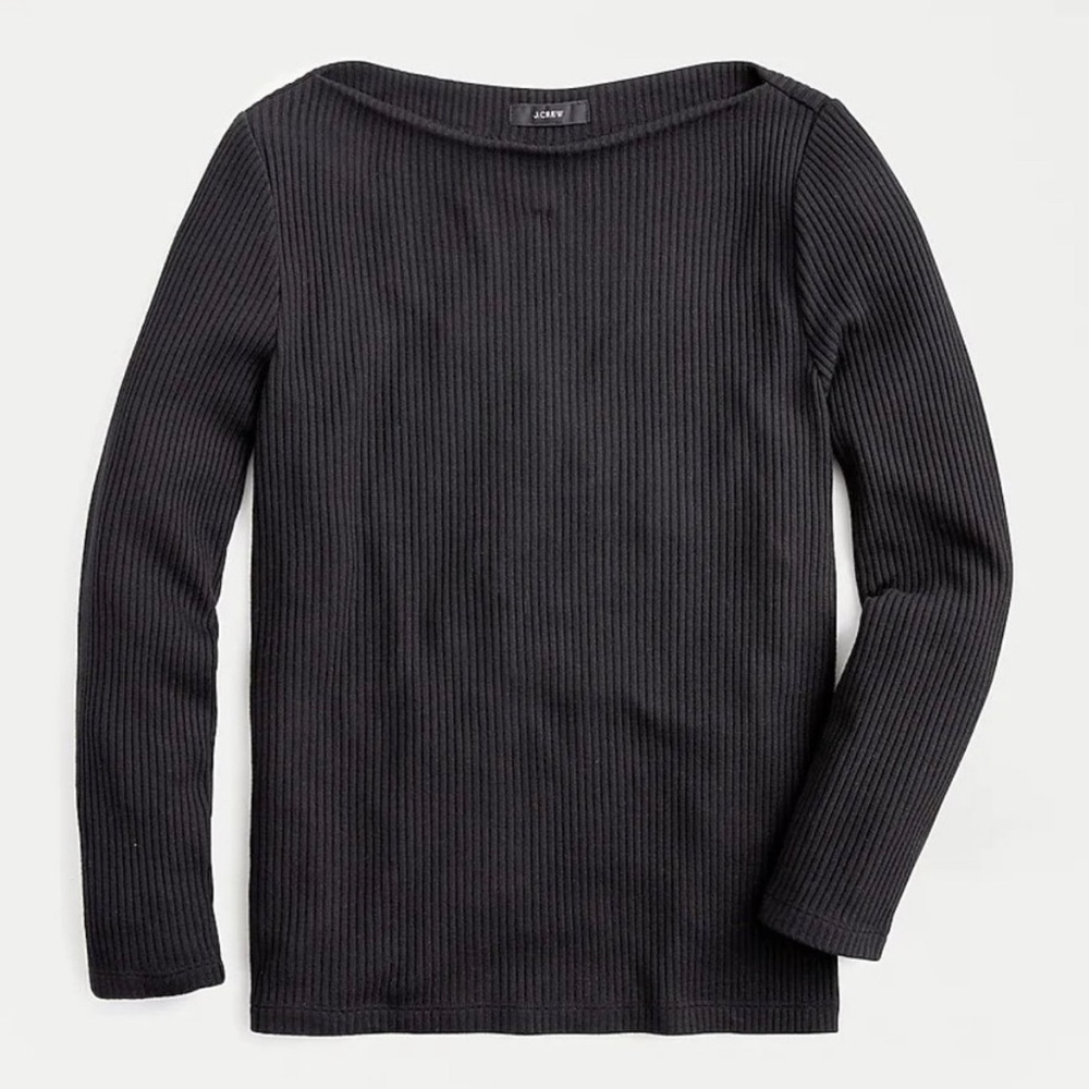 J. Crew Ribbed Bateau Neckline T-shirt in Black Size S